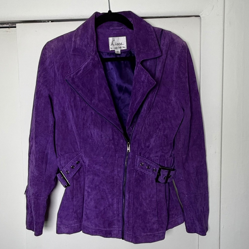 Linea by Louis Dell'Olio Purple Suede Moto Jacket Vintage Biker XS